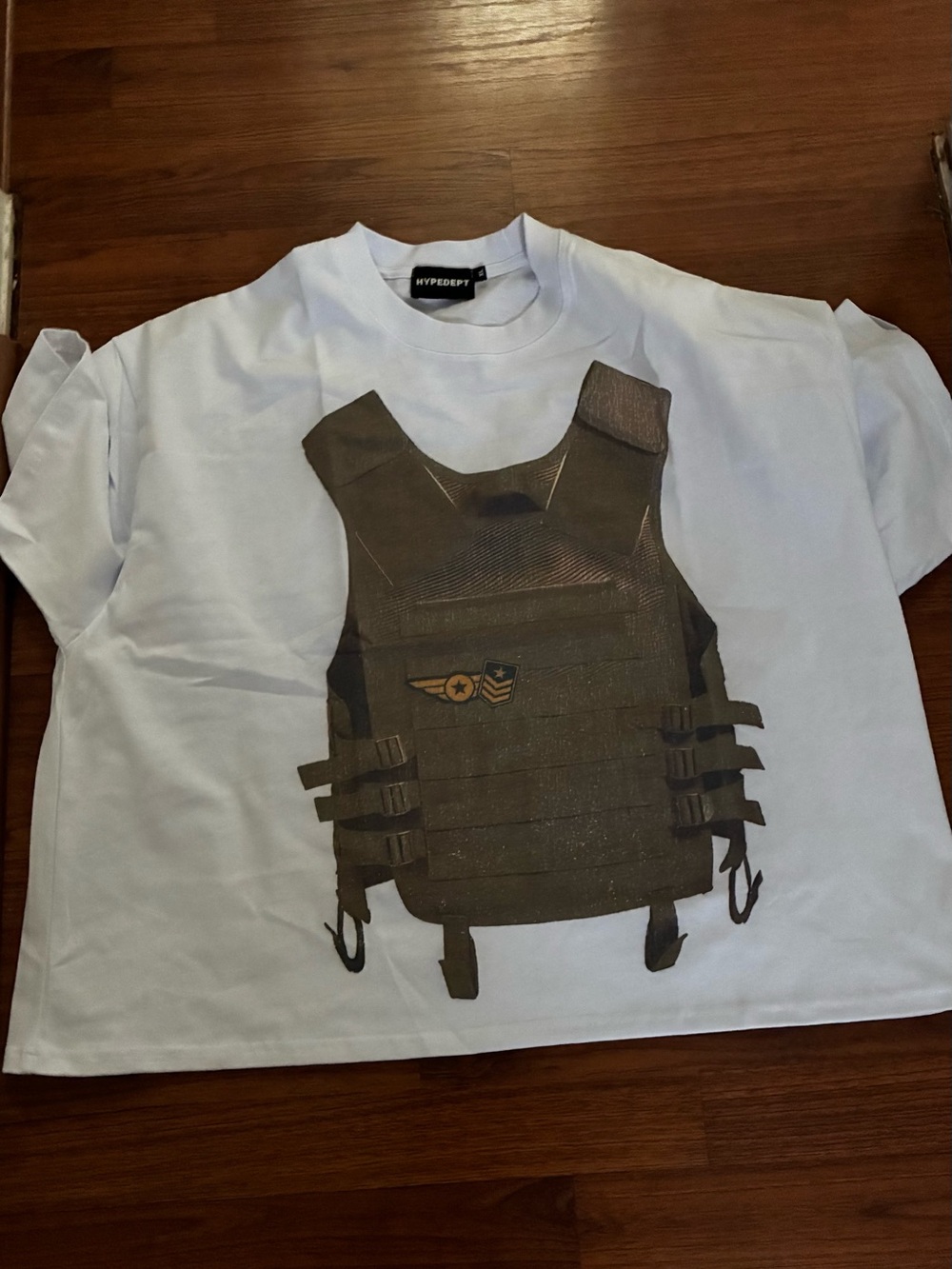 Hype Dept White Graphic Tee with Tactical Vest Print